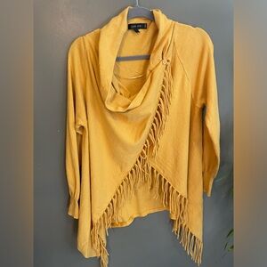 Love tree mustard yellow wrap cardigan with fringe size medium